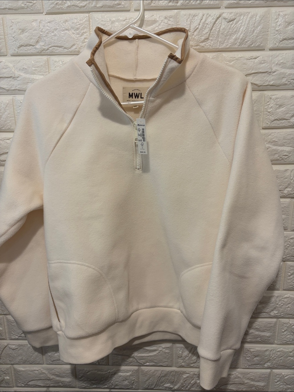 NWOT Women’s Madewell Cream Half-Zip Fleece Pullover